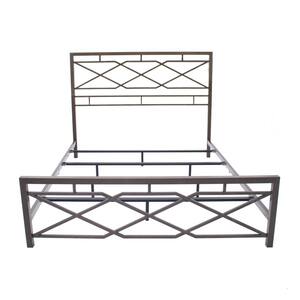 Alpine Carbon Steel Pewter Metal Queen Panel Bed Frame