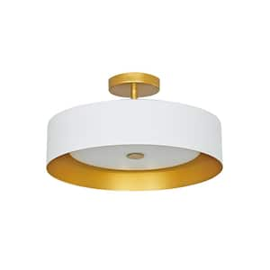 Lynch White and Gold 15.75 in. Semi Flush Mount Ceiling Fixture