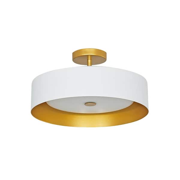 Bromi Design Lynch White and Gold 15.75 in. Semi Flush Mount Ceiling Fixture