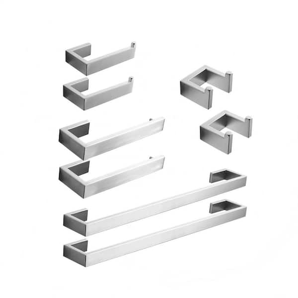8-Piece Bath Hardware Set with Bath Towel Bar in Brushed Nickel