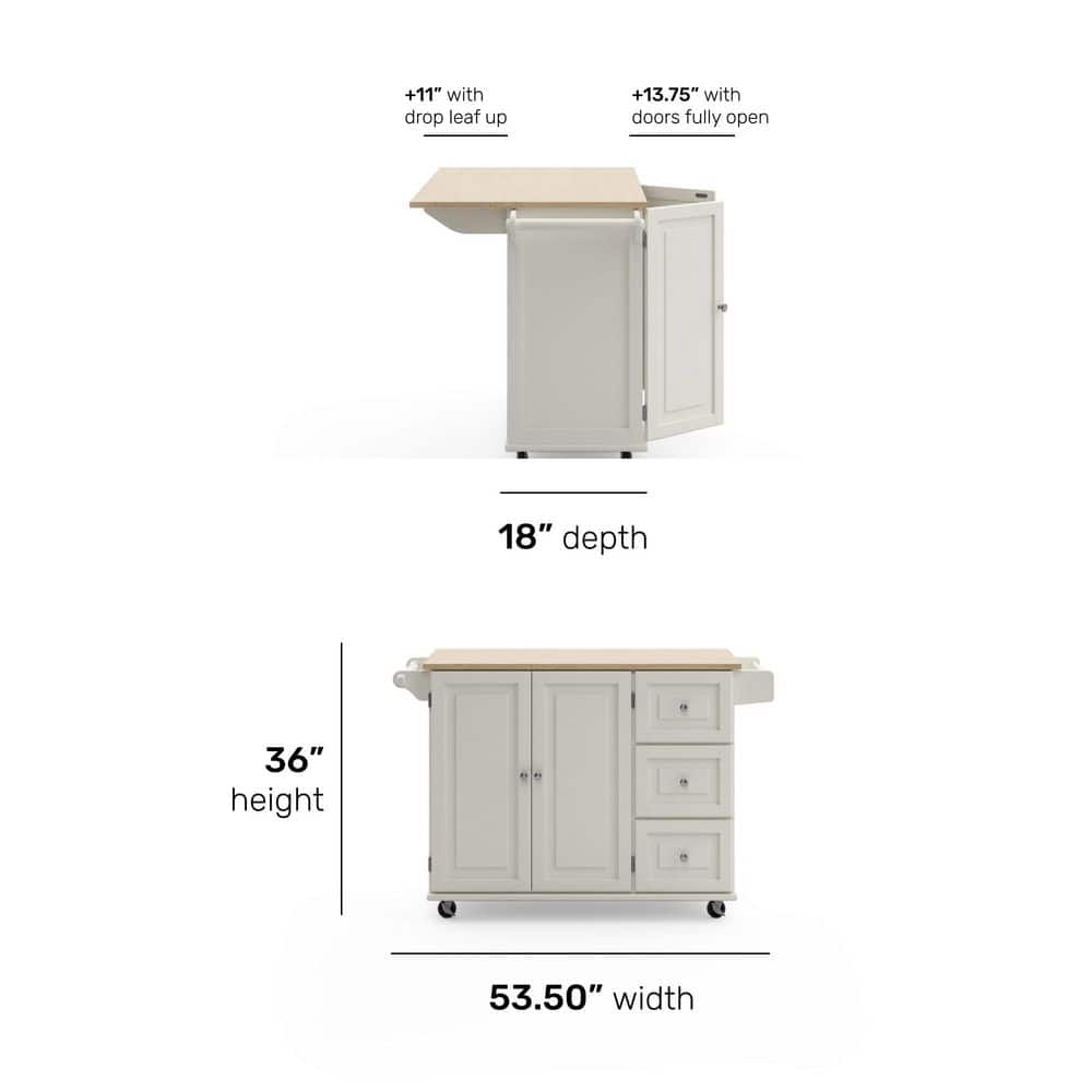 White Wood Drop Leaf Kitchen Cart with Spice Rack