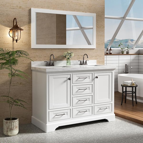 48 in. W x 21.7 in. D x 33.5 in. H Double Sink Freestanding Bath Vanity in White with White Ceramic Top(Assembled)