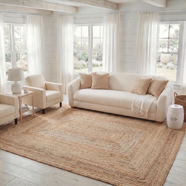 Cape Cod 12 ft. x 18 ft. Natural Solid Color Border Area Rug