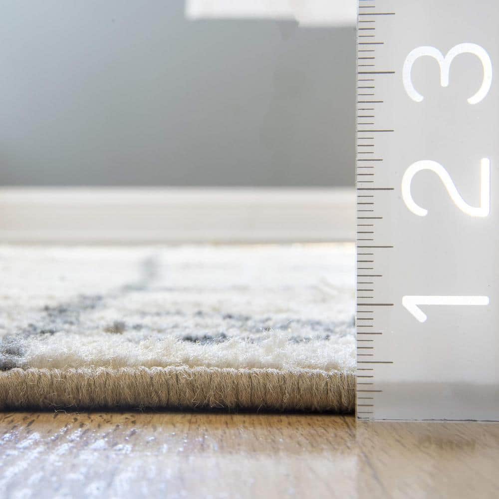 Beige and Black Rectangular Synthetic Area Rug
