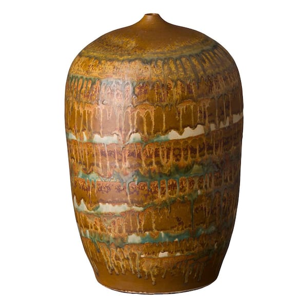 Cocoon 17.5 in. H Round Porcelain Vase in Nutshell Brown with High-fire treatment