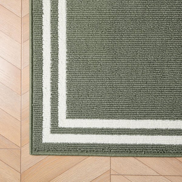 Debbie Double Border 2-Tone Ivory/Sage 2 ft. x 6 ft. Tufted Border Polypropylene Runner Rug