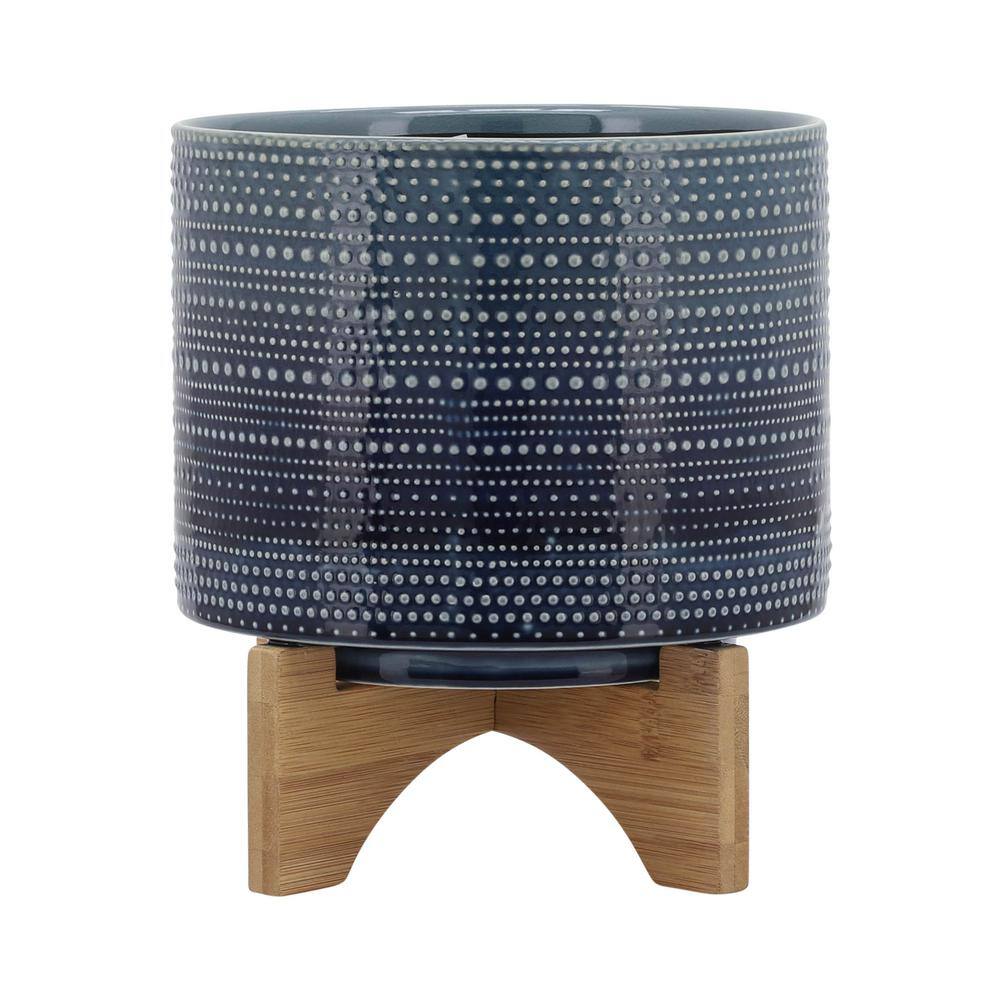 8 in. x 10 in. Blue Ceramic Dotted Decorative Pot With Wood Stand price history on PriceWatchPro