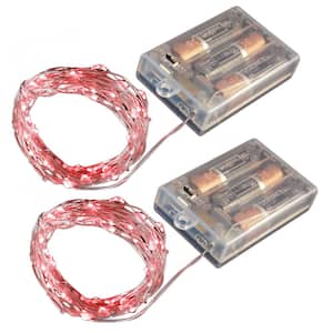 Battery Operated LED Waterproof Mini String Lights with Timer (50ct) Red (Set of 2)