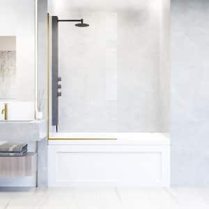 Zenith 34 in. W x 62 in. H Frameless Fixed Tub Screen Door in Matte Brushed Gold with 3/8 in. (10mm) Clear Glass