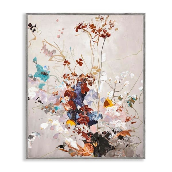 Stupell Industries Earth Tones Floral Abstraction by Design Fabrikken Gray Framed Nature Giclee Art Print 14 in. x 11 in.