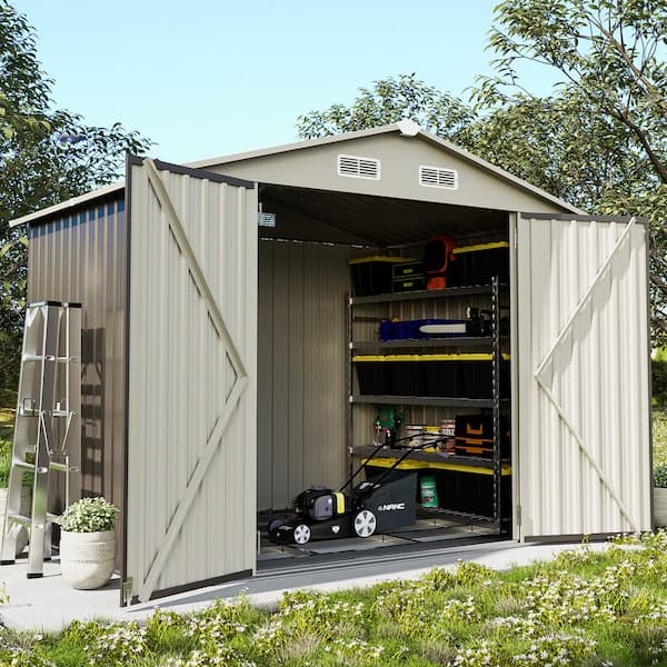 Sizzim 7.5 ft. W x 5.5 ft. D Gray Metal Storage Shed with Lockable Door and Vents for Tool, Garden, Bike (39 sq. ft.)