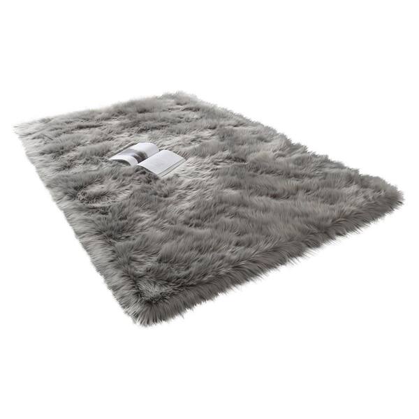 Huluwat Light Grey 5 ft. x 7 ft. Ultra Soft Fluffy Faux Fur Sheepskin Area  Rug for Bedroom Bedside and Living Room DJYC-G-B03047088 - The Home Depot