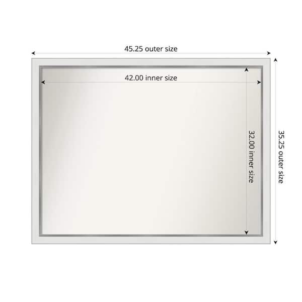 Amanti Art Medium Rectangle Satin White Silver Casual Mirror (35 in. H x 45 in. W)