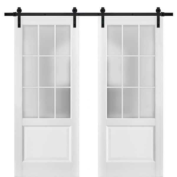 Felicia 3312 84 in. x 96 in. Full Lite Frosted Glass Matte White Finished Solid Wood Sliding Barn Door with Hardware Kit