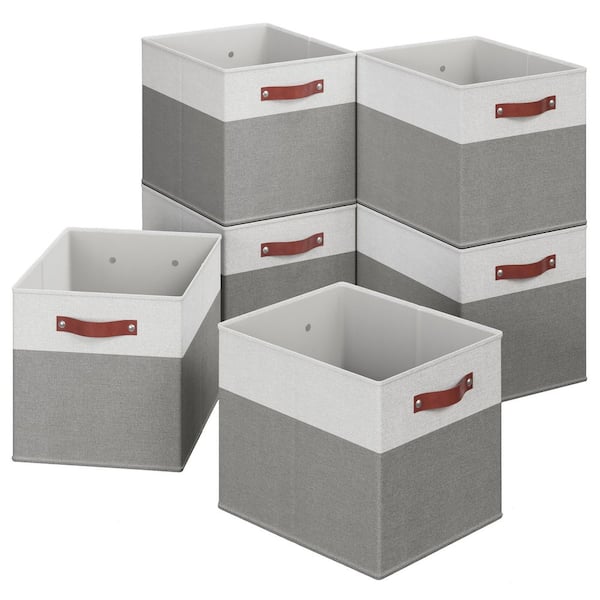 Ornavo Home White/Gray 13 in. x 15 in. x 13 in. Linen Fabric Decorative Kallax Storage Cube Bin (Set of 6)