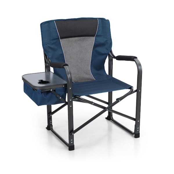 PHI VILLA Oversized Luxury Dark Blue Camping Director Chair With Side Table and Cooler Bag