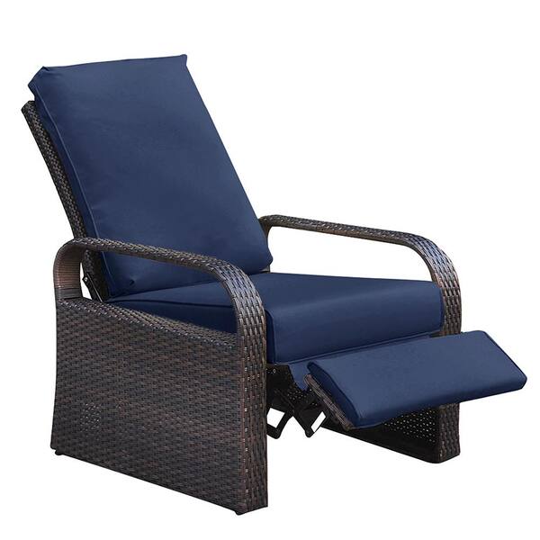 ART TO REAL Wicker Outdoor Patio Adjustable Recliner Chair with Navy