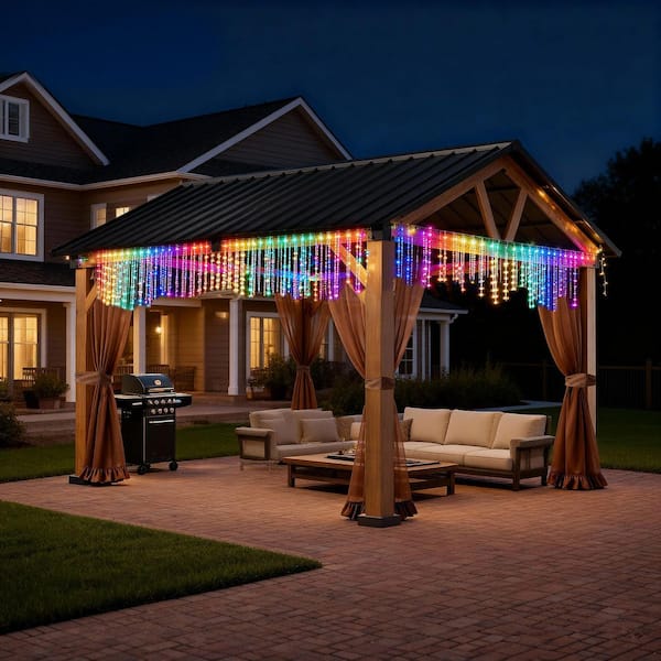 13 ft. x 11 ft. Outdoor Wood Grain Aluminum Frame Hardtop Gazebo with Galvanized Steel Gable Roof and Ceiling Hook