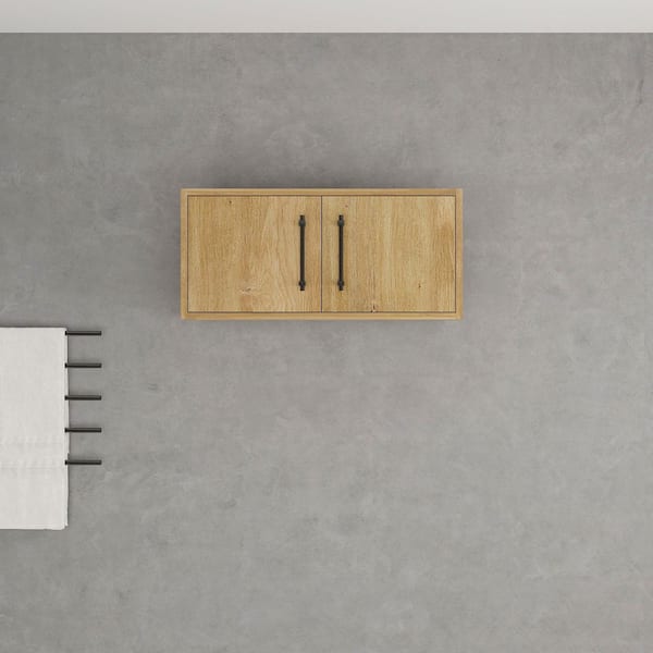 Victoria 29.7 in. W x 11.8 in. D x 13.78 in. H Brown Plywood Wall Overhead Floating Linen Cabinet in Oak