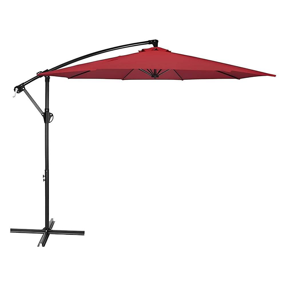 10 ft. Metal Cantilever No Tilt in Beige Outdoor Patio Umbrella with Crank 
