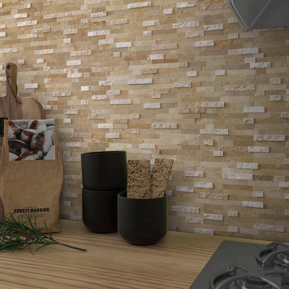 Beige 3D Natural Stone Peel and Stick Mosaic Tile