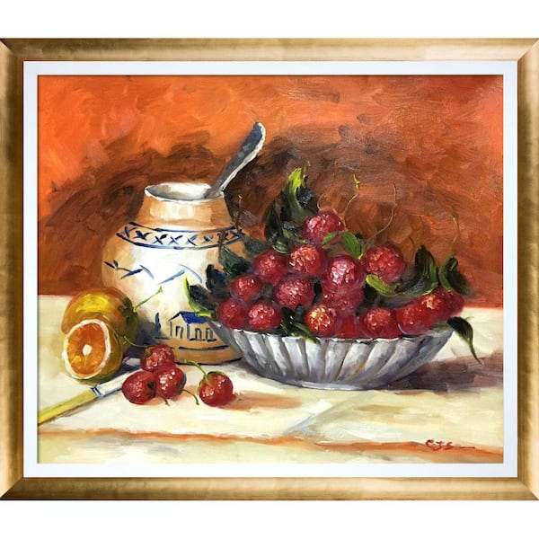 LA PASTICHE "Strawberries with Gold Luminoso with Studio White Custom Stacked Frame" by Pierre-Auguste Renoir Oil Painting
