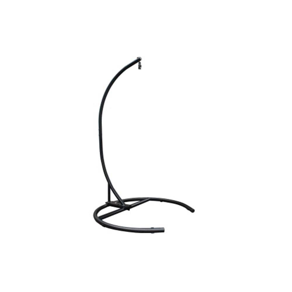 6.4 ft. Black Metal Hanging Egg Chair Hammock Stand with Round Base in Peacock Blue