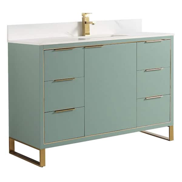 FINE FIXTURES Opulence 48 in. W x 18 in. D x 33.5 in. H Single Sink Bath Vanity in Mint Green with White Carrara Top