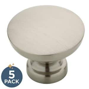 1-3/16 in. (30 mm) Modern Round Cabinet Knobs in Satin Nickel with Antimicrobial Properties (5-Pack)