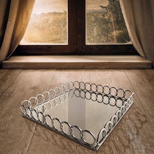 15 in. x 3.5 in. Looped Electroplated Silver Metal and Glass Square Serving Tray