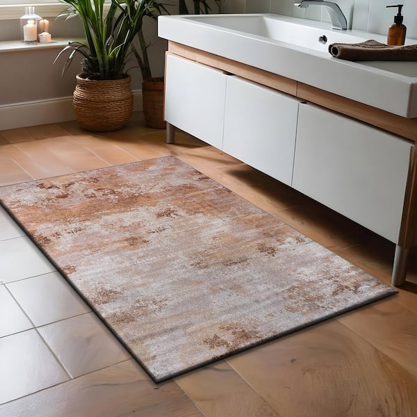 Ocean Abstract Beige 2 ft. x 3 ft. Non-Slip Rubber Back Indoor Area Rug