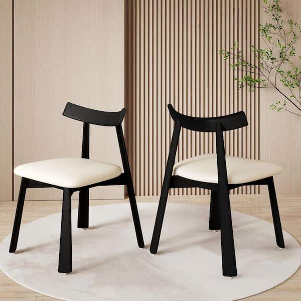 White Microfiber Leather Dining Chair (Set of 2), Upholstered Side Chairs with Wood Legs for Dining Room