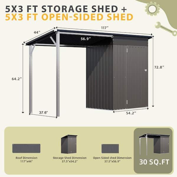 t.a.b.o.o_sho.ページ AECOJOY 5 ft. W x 3 ft. D Metal Outdoor Open-Sided Storage Shed