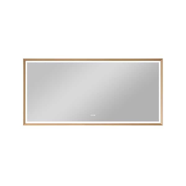 FORCLOVER 84 in. W x 40 in. H Rectangular Brushed Framed Back Light and Front Light LED Wall Mount Bathroom Vanity Mirror in Gold