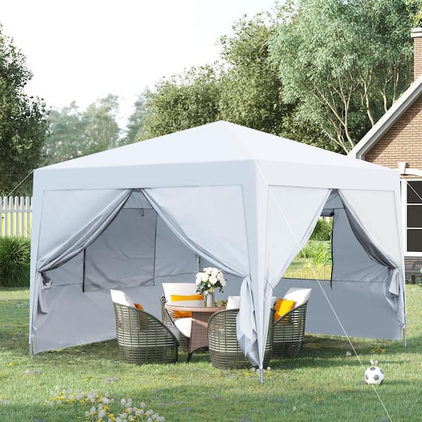Unbranded 10 ft. x 10 ft. Outdoor Pop Up Canopy Tent with Removable Sidewall with Zipper, Sidewall Mosquito Netting Sand bag White