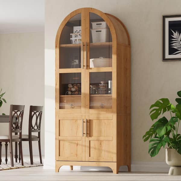 AUNT STELLA ナチュラルウッドキャビネット Nestfair Freestanding Natural 71 in. Tall Kitchen Pantry Cabinet