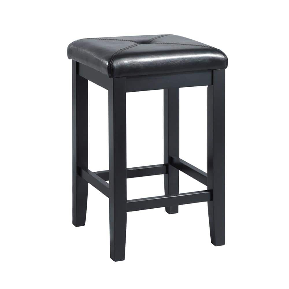 Elegant Backless Black Leather Wood Counter Stool, Set of 2