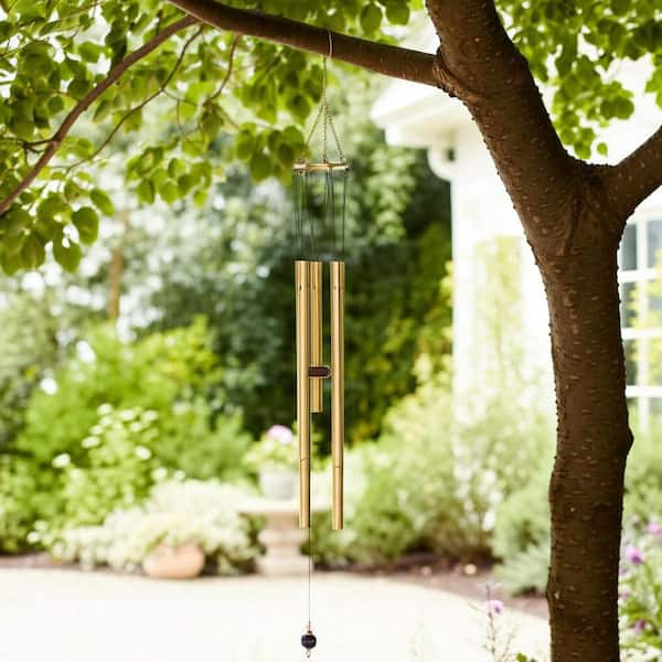 43 in. H. Antique Gold Metal 5-Pipe Windchime