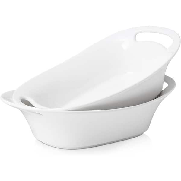 8.7 in 60 fl. oz. White Large Ceramic Serving Bowls with Handles, Large Serving Bowls with Handles (Set of 2)