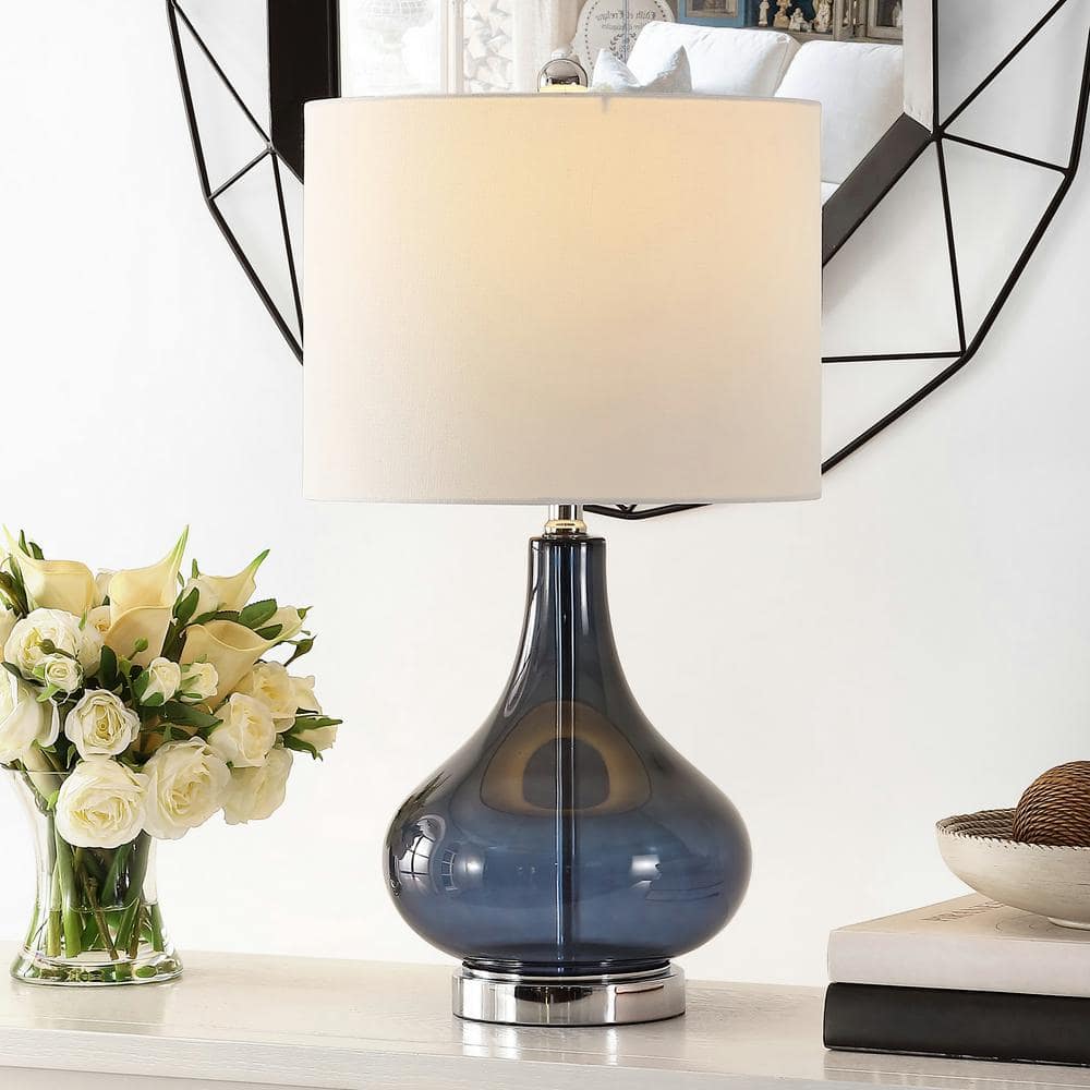 Brooks 24-inch Blue Glass Table Lamp with White Shade