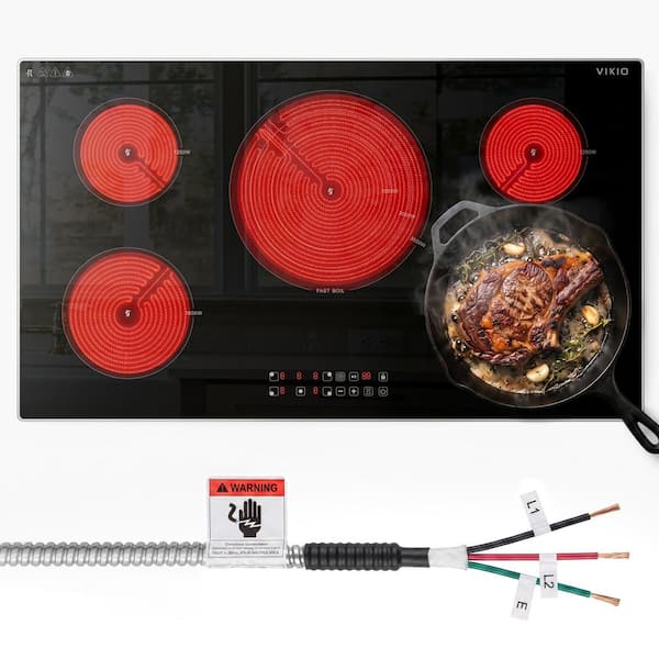 36 in. Electric Cooktop, 5-Burner Elements Radiant Stove with 8700W Power, Touch Control, Ceramic Black Glass Top, 240 V