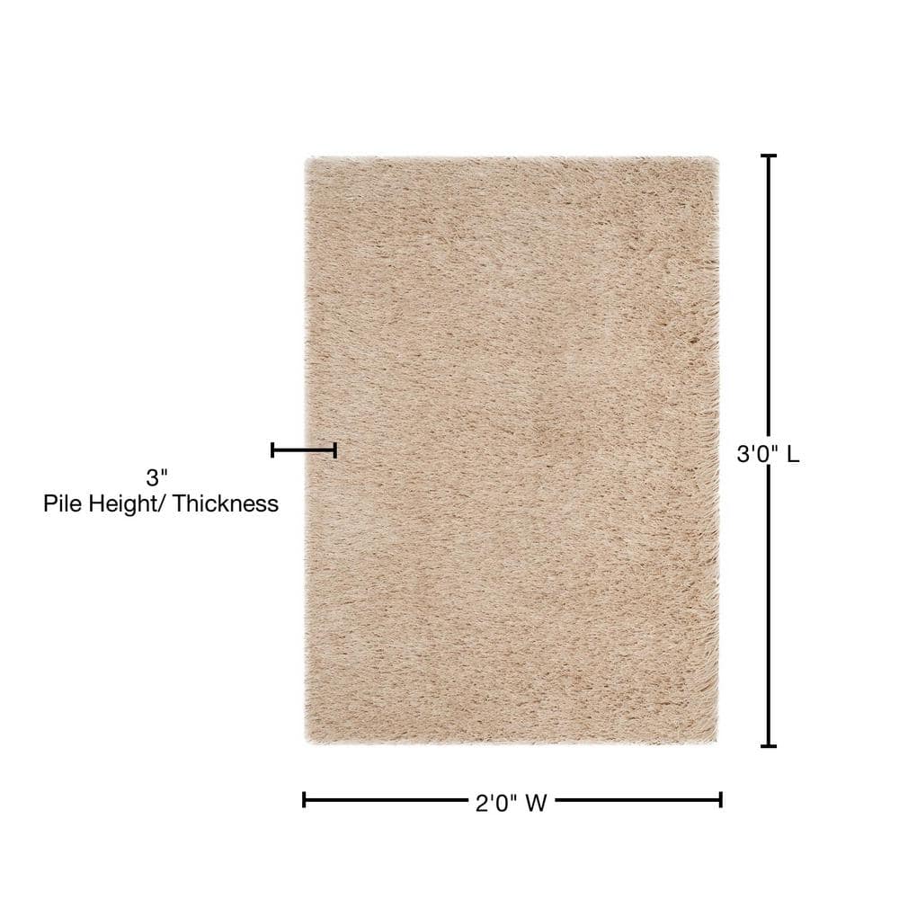 Champagne Hand-Tufted Shag Wool Area Rug 2' x 3'