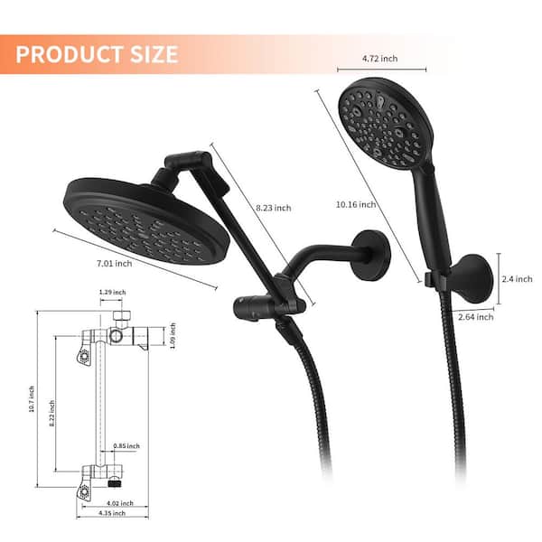 AlenArt Outdoor Shower Fixture Matte Black – 8 Inch Rain Shower Head With Handheld Spray & Tub Spout, Wall Mount Double Handle Set