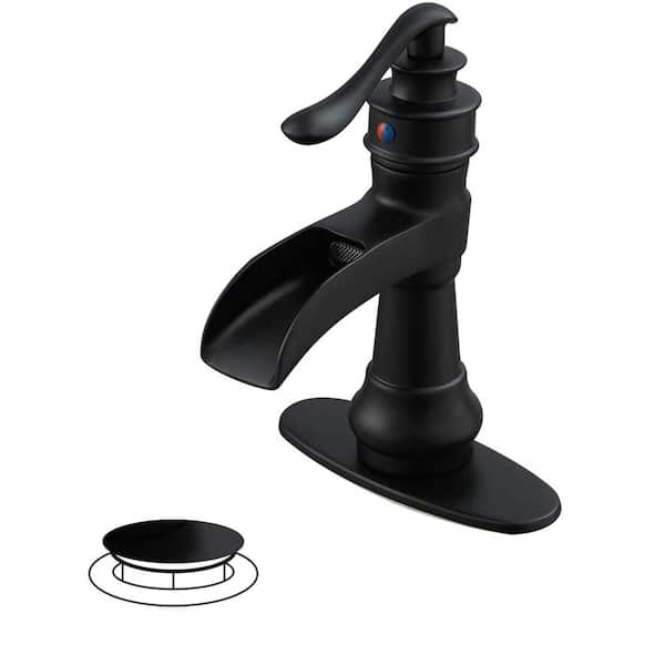 HOMEMYSTIQUE Single Handle Single Hole Bathroom Faucet with Drain Kit Included and Corrosion Resistant, Detachable in Matte Black