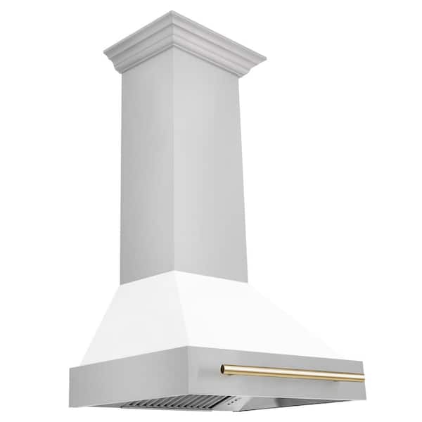 ZLINE Kitchen and Bath Autograph Edition 30 in. 400 CFM Ducted Vent Wall Mount Range Hood in Stainless Steel, White Matte & Polished Gold