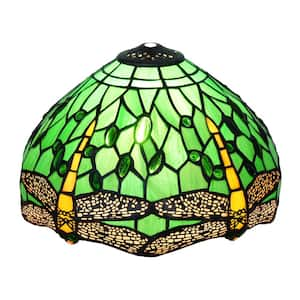 7.5 in. Green Stained Glass Dome Table Lamp Shade with No Fitter