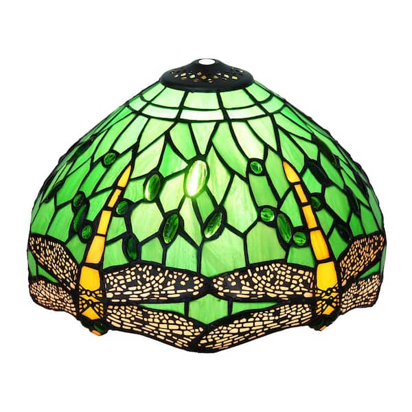 Lasaideal 7.5 in. Green Stained Glass Dome Table Lamp Shade with No Fitter