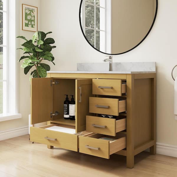 Thera 42 in. W x 22 in. D x 34 in. H Freestanding Bath Vanity in Oak with Large Vein White Cultured Marble Top