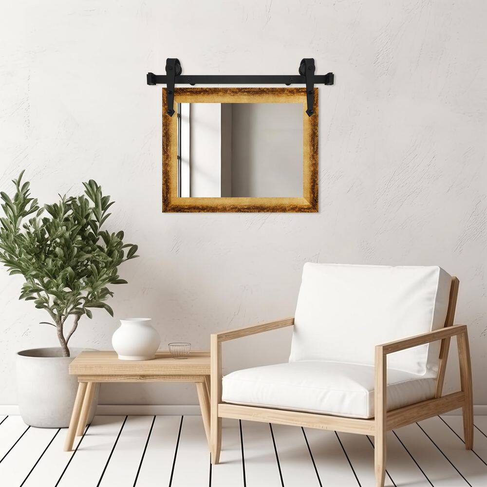 (44 in. W x 33 in. H) Gold/Bronze Modern Rustic Mirror with Steel Barn Door Rail price history on PriceWatchPro