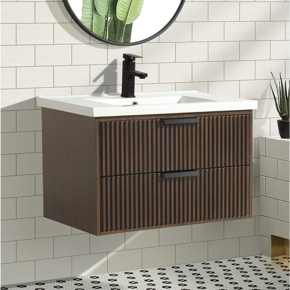 San Diego 30" Walnut Wood Bathroom Vanity with Ceramic Countertop